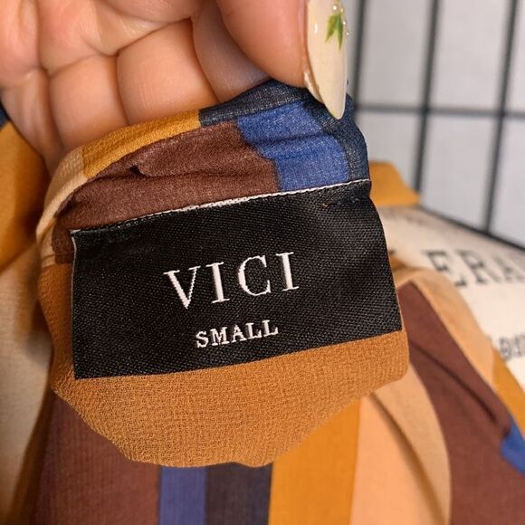 VICI SLEEVELESS STRIPED SILK WOMEN'S TOP SIZE S EARTH TONE - Picture 3 of 6